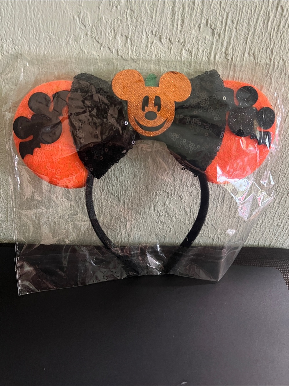 #2662**Mickey Mouse Halloween Bats & Pumpkin Headband - Orange & Black - Picture 3 of 17
